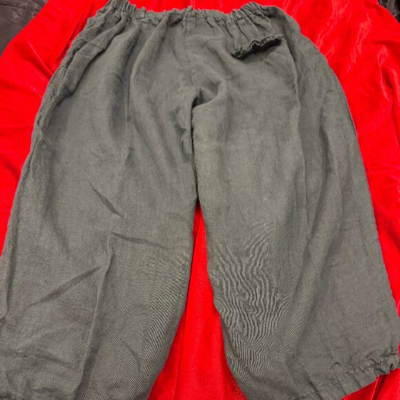 SAGA ITALY GRAY 100% LINEN CROPPED PANTS - Picture 3 of 11